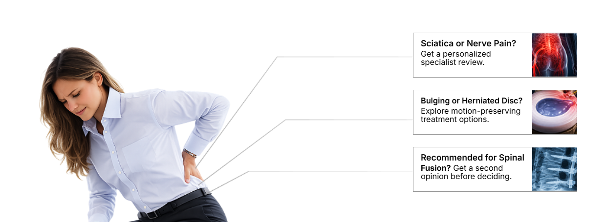 Common spine conditions including sciatica, herniated disc and spinal fusion consultation