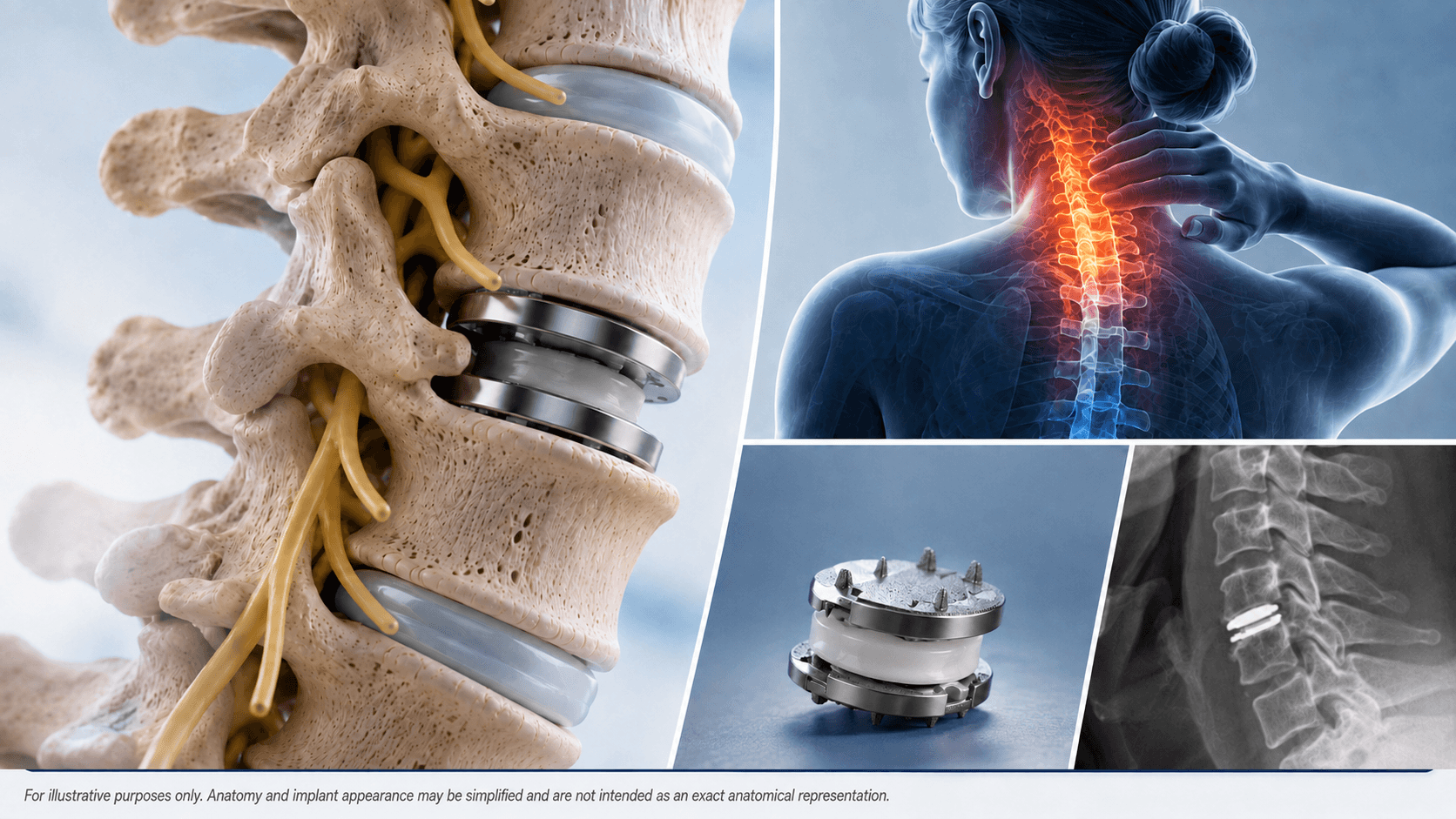 Cervical implant allowing neck flexion after surgery